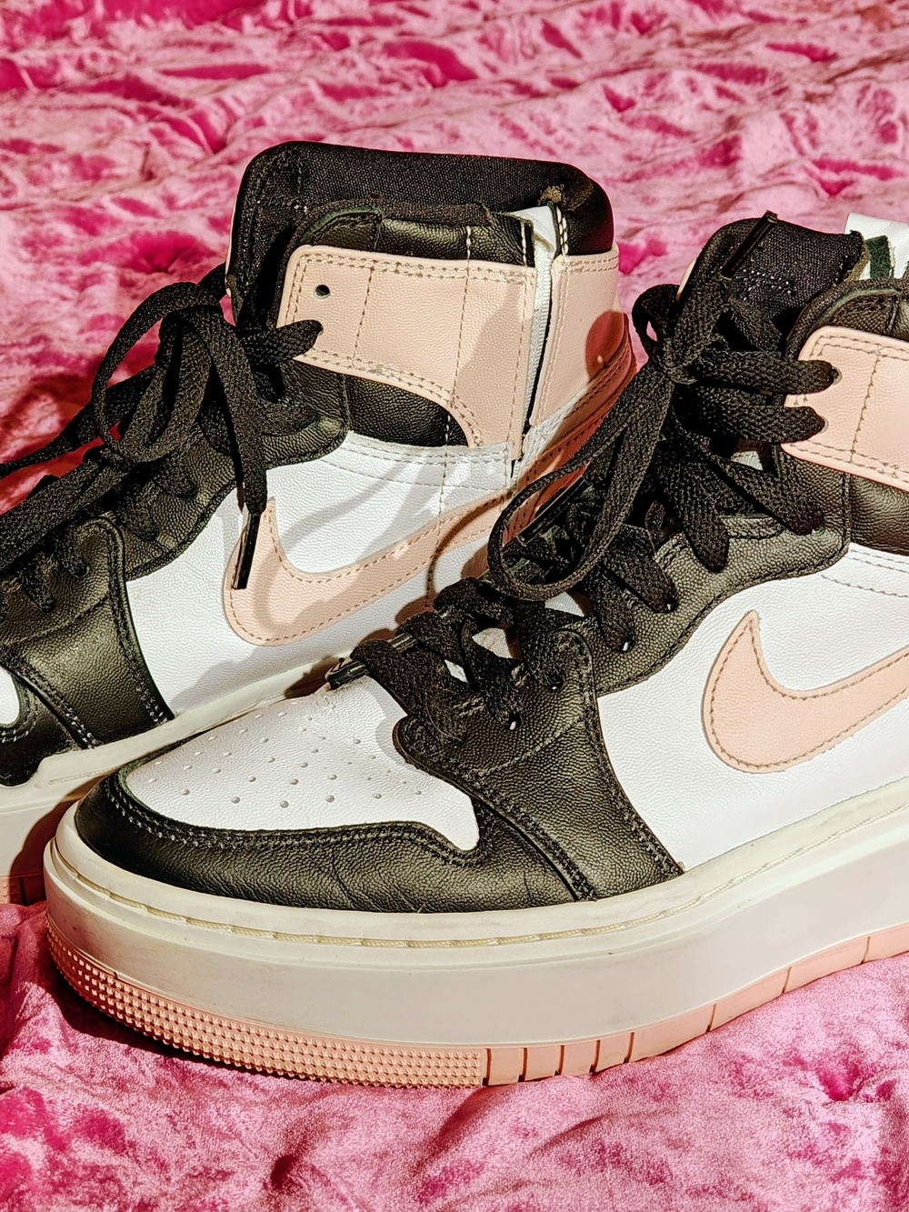 Nike Air Force Elevate Leather Hightop Dunk Sneakers Black, White & Pale Pink